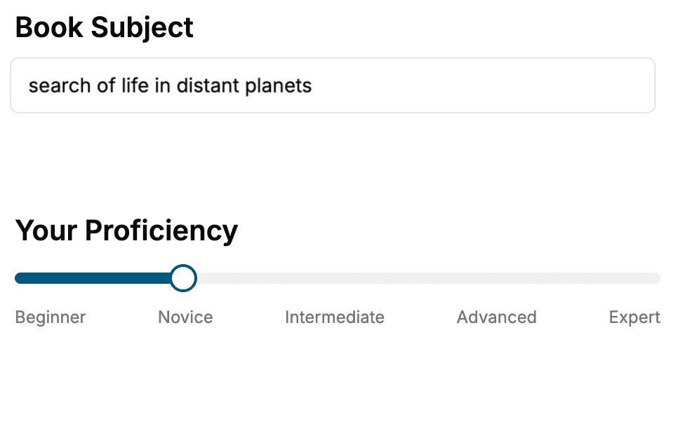Screenshot of a form to pick a course subject