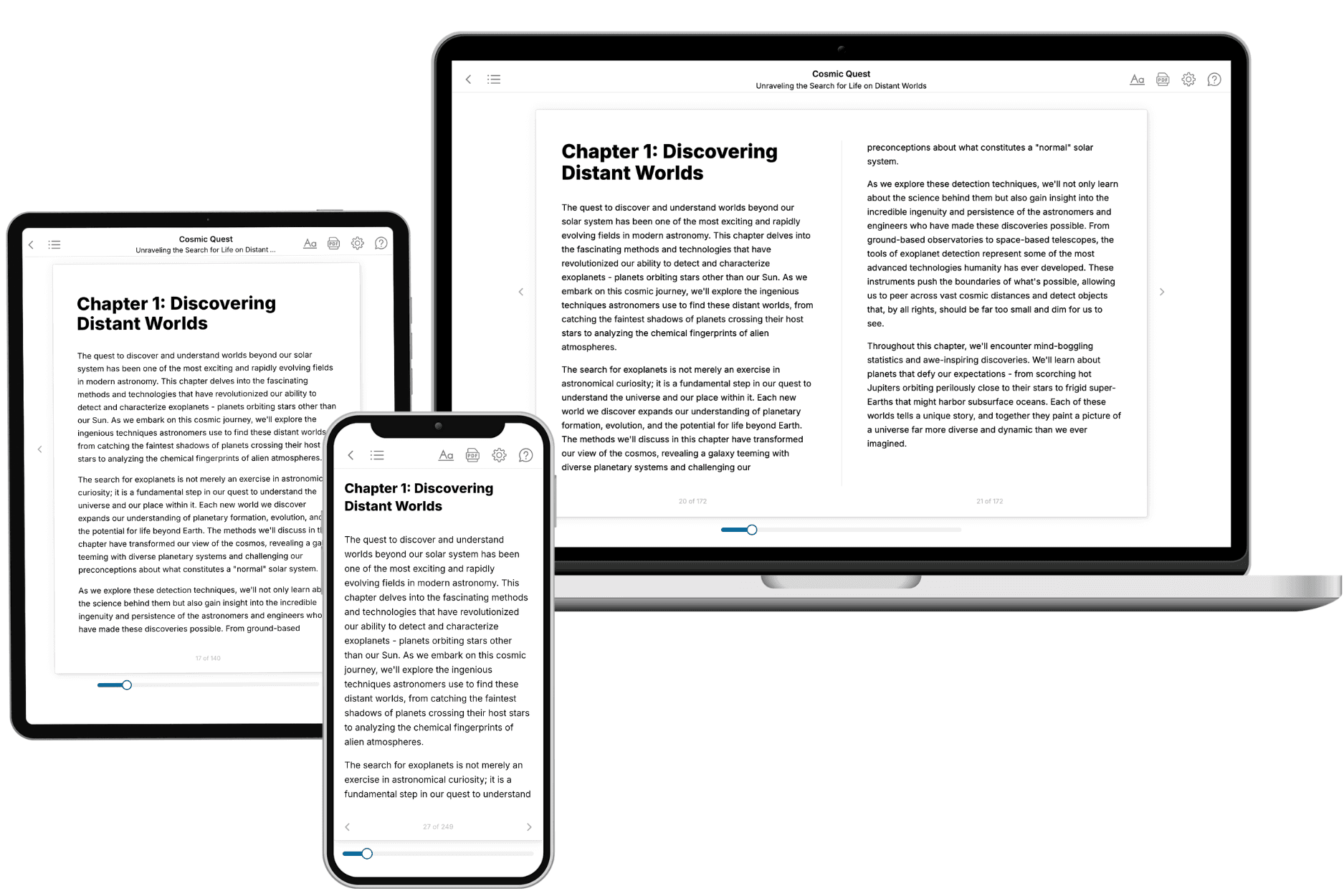 Illustration of an ebook shown on a laptop, tablet, and phone